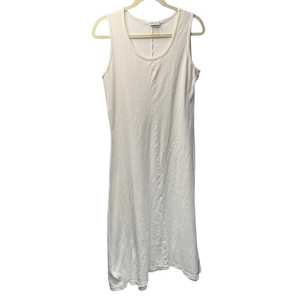 Styleworks Vintage White Ribbed Cotton Sleeveless Midi Shift Dress XL‎